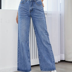 High Waist Straight Jeans High Rise Wide Legs Denim Pants