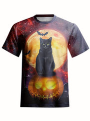 Cat Pumpkin Bat Men's Halloween Tee