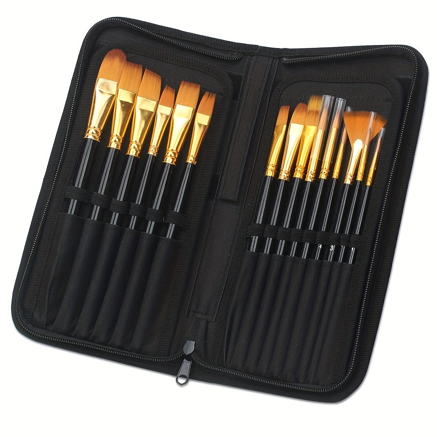 15-Piece Painting Pen Set with Scraper & Nylon Brush Bag