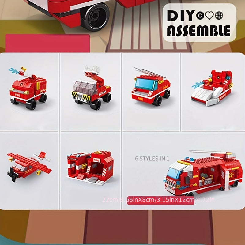 6 in 1 DIY Fire Truck Firefighter Helicopter Building Block Set
