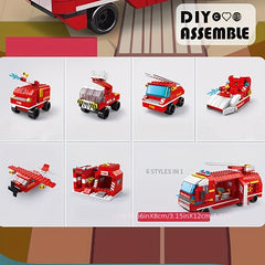 6 in 1 DIY Fire Truck Firefighter Helicopter Building Block Set