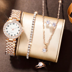 Kids Rhinestone Quartz Analog Watch & Jewelry Set