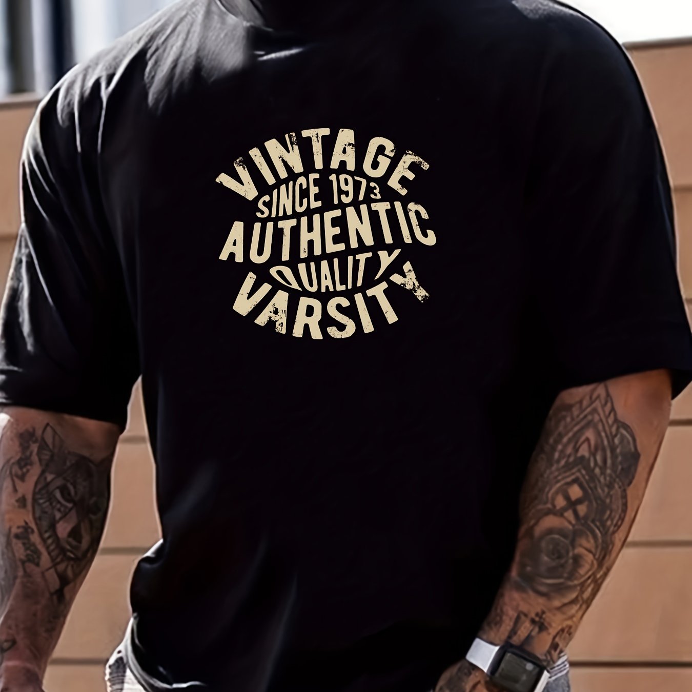 Retro Letter Airplane Print Men's Graphic Crew Neck T shirt