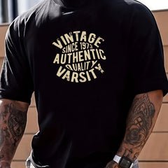 Retro Letter Airplane Print Men's Graphic Crew Neck T shirt