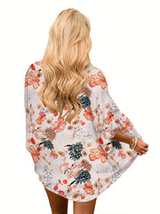 Floral Print Cover Up Shirt V Neck Kimono
