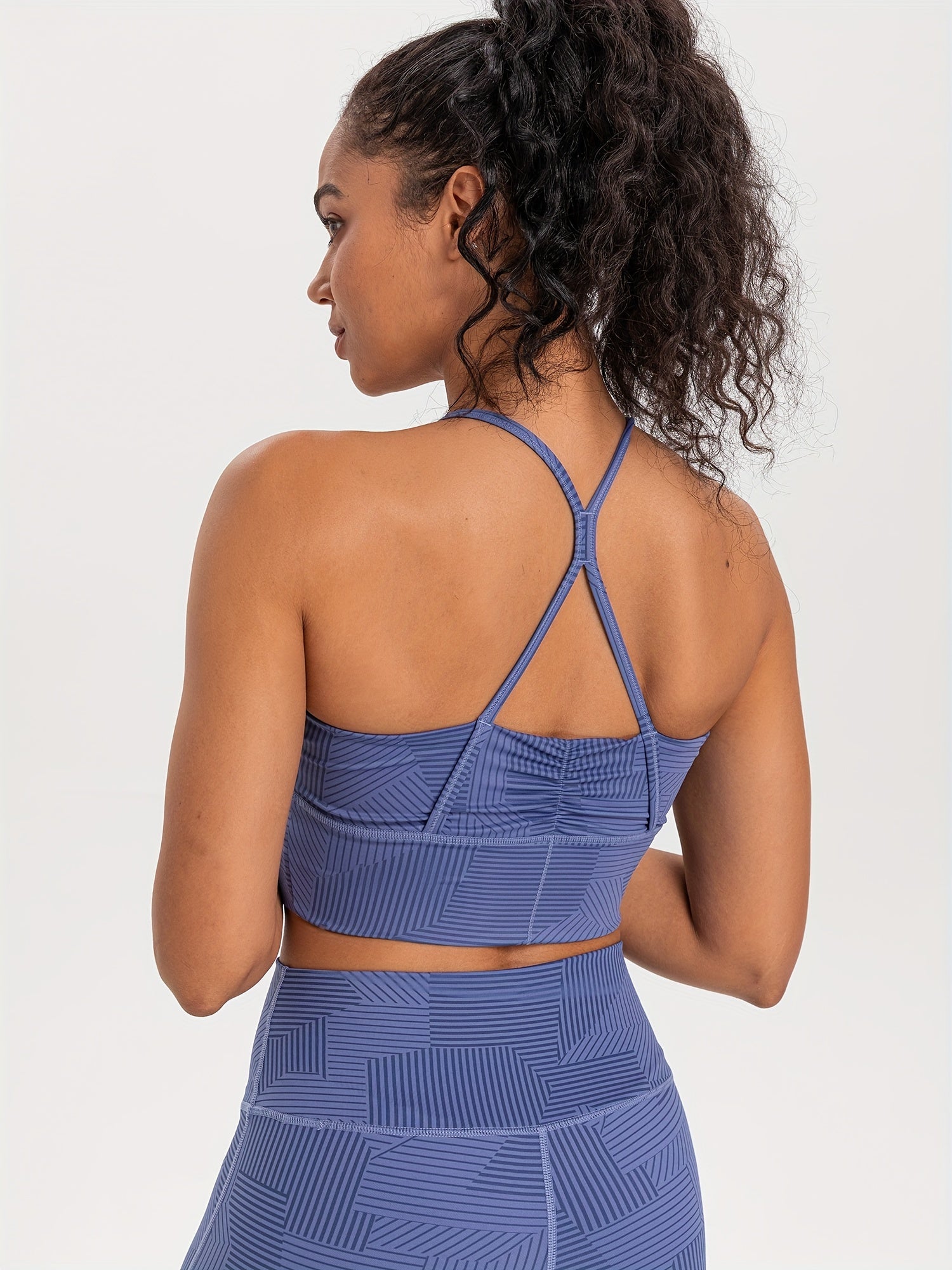 Pleated Sports Bra Printed Fitness Yoga Running Tank Top