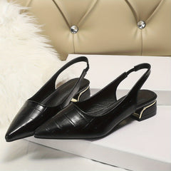 Low Heeled Slingback Sandals Pointed Toe Elastic Slip On Shoes