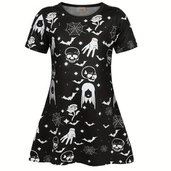 Girls Summer Dress Short Sleeve Mid length Dress Halloween Creative Printing