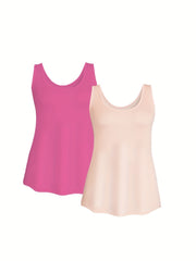 2 Pack Women's Plus Size Casual Tank Top Set Solid Round Neck