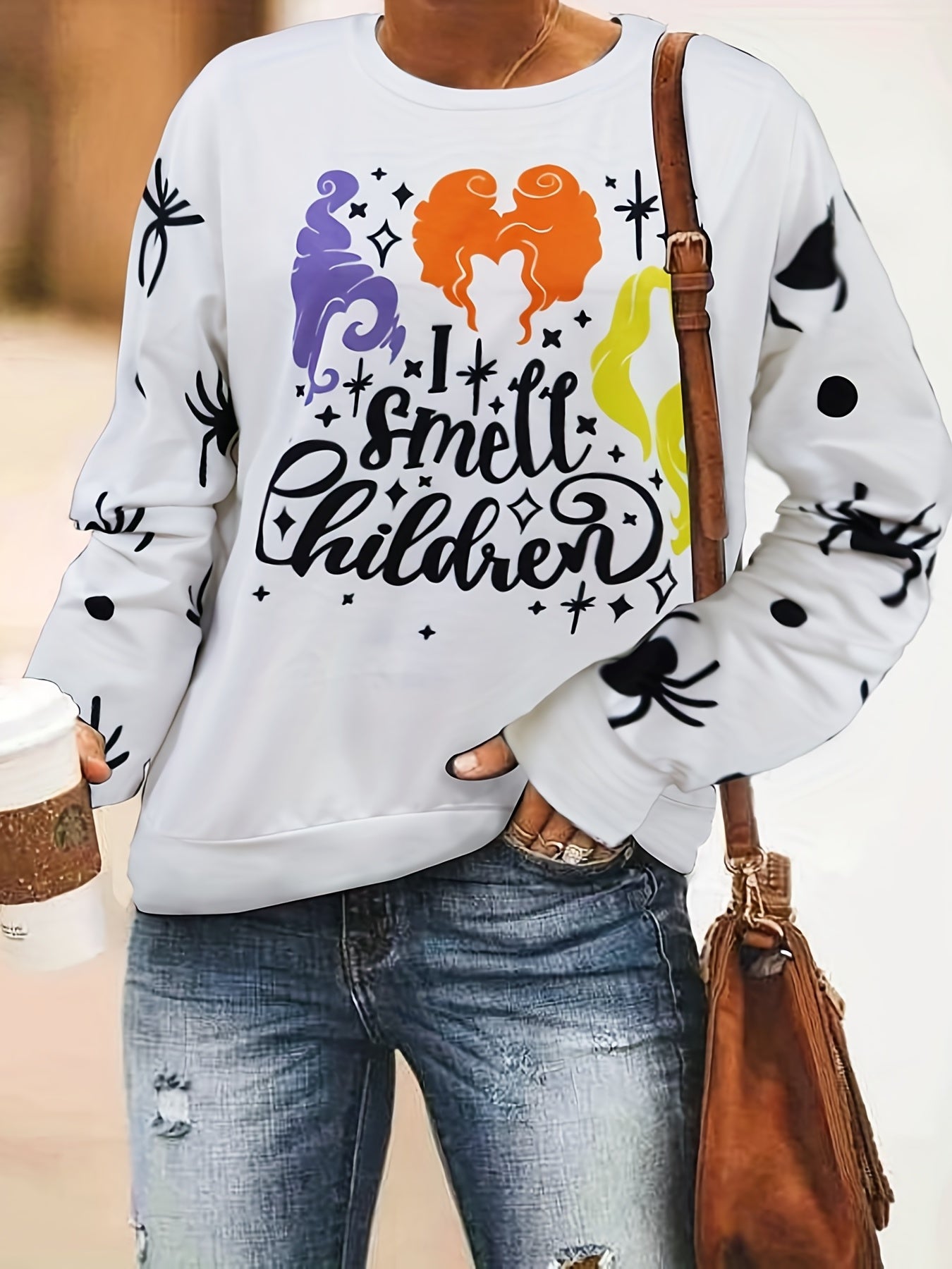 Halloween Graphic Print Sweatshirt Casual Crew Neck Long Sleeve Sweatshirt