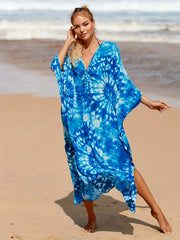 Tie Dye Bat Sleeve V Neck Cover Up Dress
