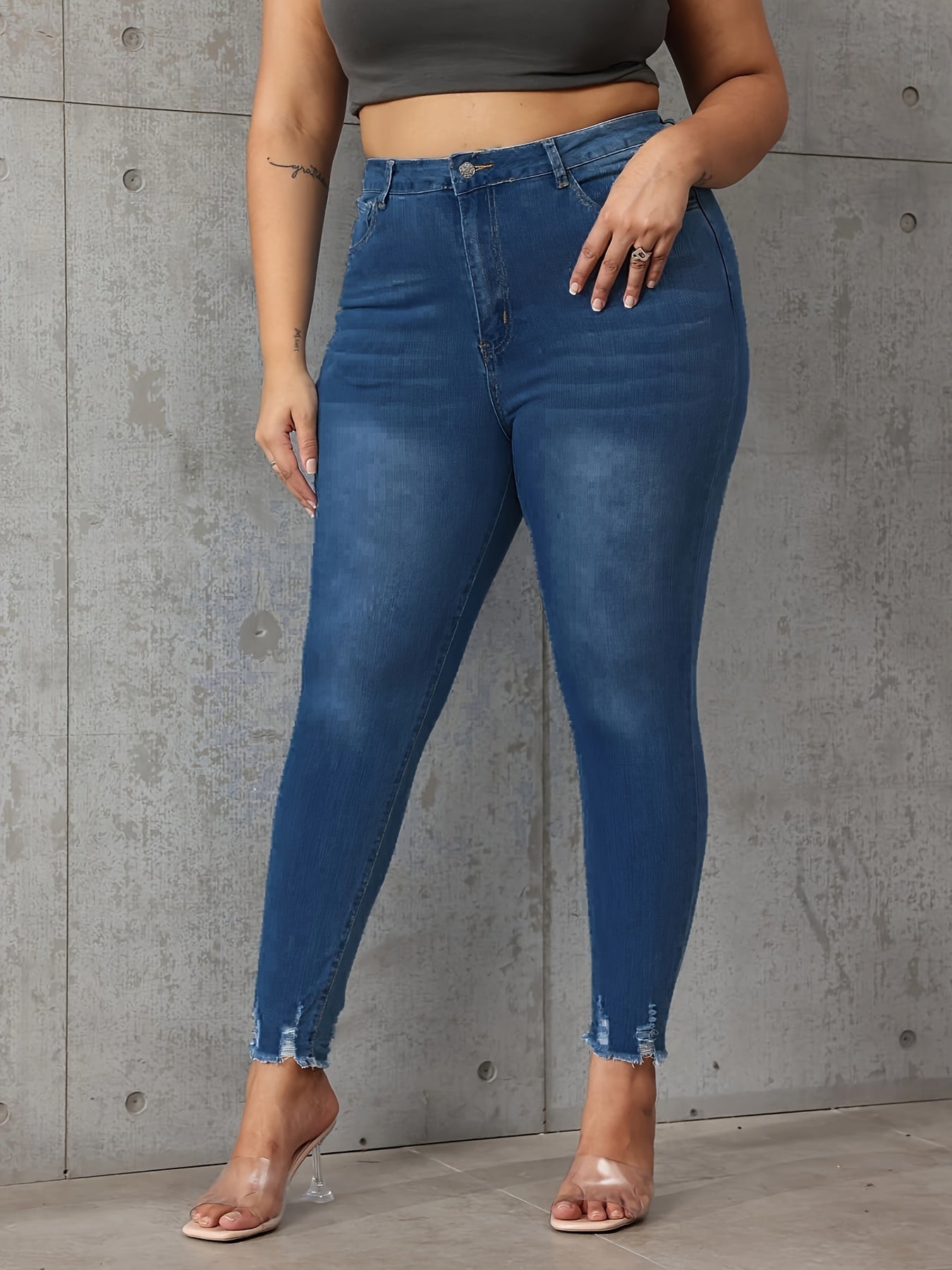 Ripped Skinny Denim Pants, Medium Stretch Jeans