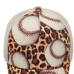 Leopard Print Ponytail Baseball Cap Beige Trucker Hat