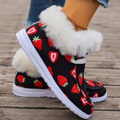 Women's Strawberry Print Non slip Sneakers Low Top Warm Sport Shoes