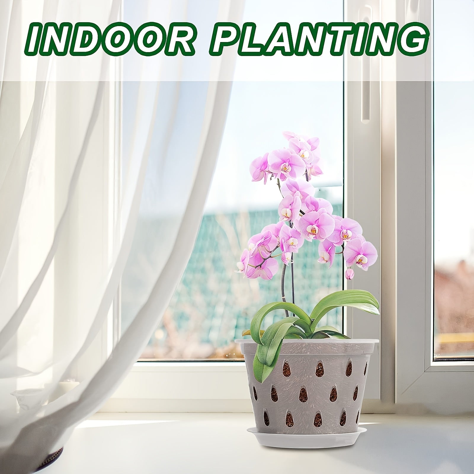 3pcs Transparent Orchid Pots W/ Saucers & Hanging Hooks Indoor Outdoor Decor