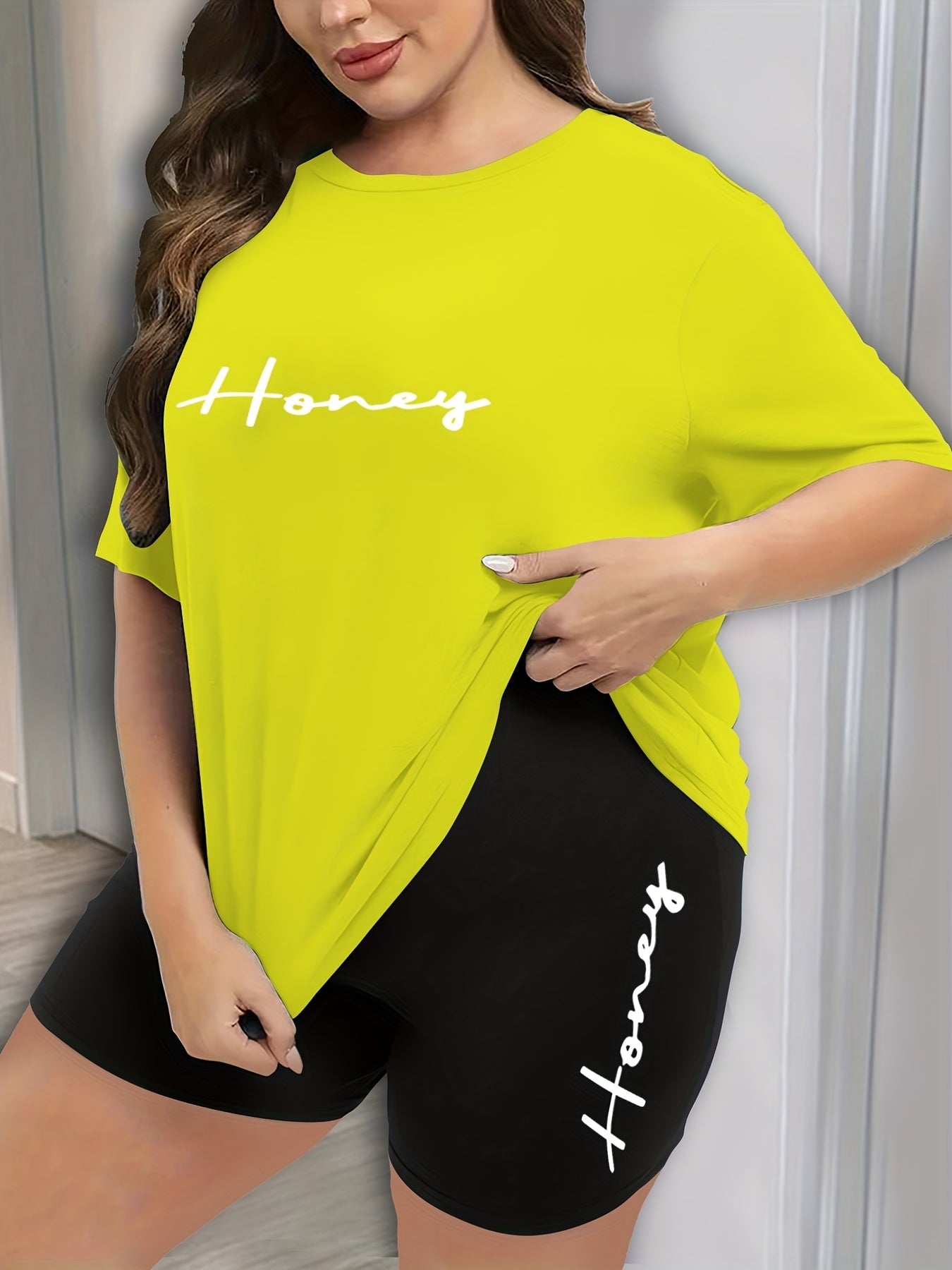 Letter Print Tee & Shorts Pajama Set