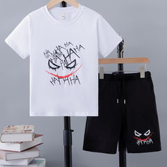 Boy's Cartoon Face Letter Print 2pcs Set Halloween Style Casual Outfits