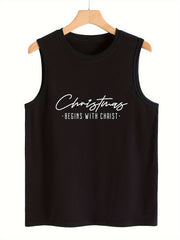 Christmas Letter Pattern Sports Vest Round Neck Sleeveless Top