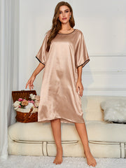Soft Solid Pajama Dress Crew Neck Half Sleeve Sleep Dress Women's Loungewear