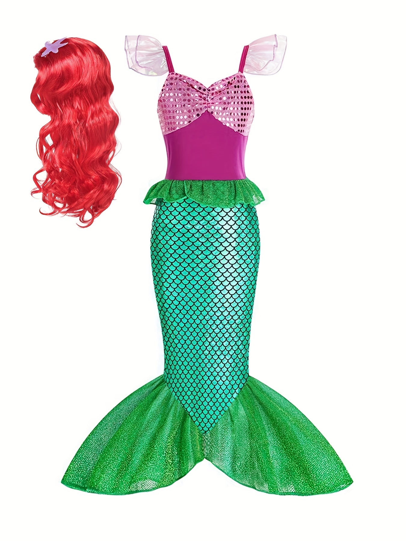 Mermaid Princess Dress with Accessories Fish Scale Print Camisole Dress