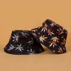 Leaf Print Bucket Hat Hip Hop Reversible Basin Hat Lightweight Sunscreen Fisherm
