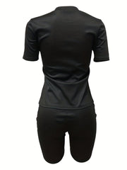 Rhinestone Letter Two piece Set Short Sleeve T shirt & Shorts Outfits