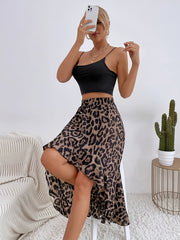 Leopard Print Ruffled Skirt Retro Loose Casual Skirt