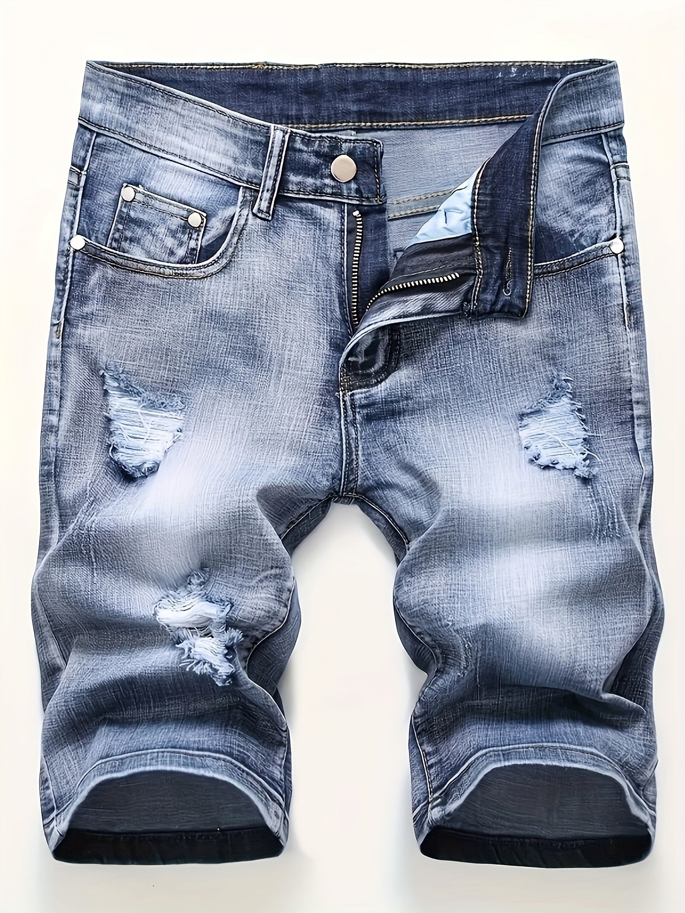 Men's Distressed Denim Shorts Slim Fit Street Style Summer Wear
