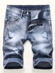 Men's Distressed Denim Shorts Slim Fit Street Style Summer Wear