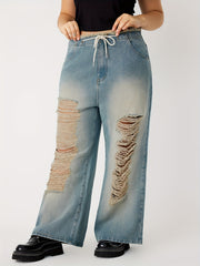 Y2K Jeans Women's Plus Distressed Ripped Raw Trim High Rise Wide Leg