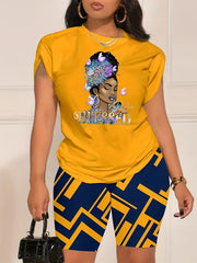 Women's Plus Cross Print Tee & Leopard Shorts Outfit Set