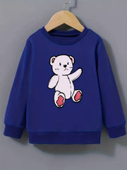 Girls Pink Bear Print Long Sleeve Sweatshirt Top Pullovers