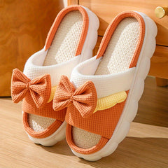 Women's Bowknot Decor Slippers Comfortable Open Toe Slip On Shoes