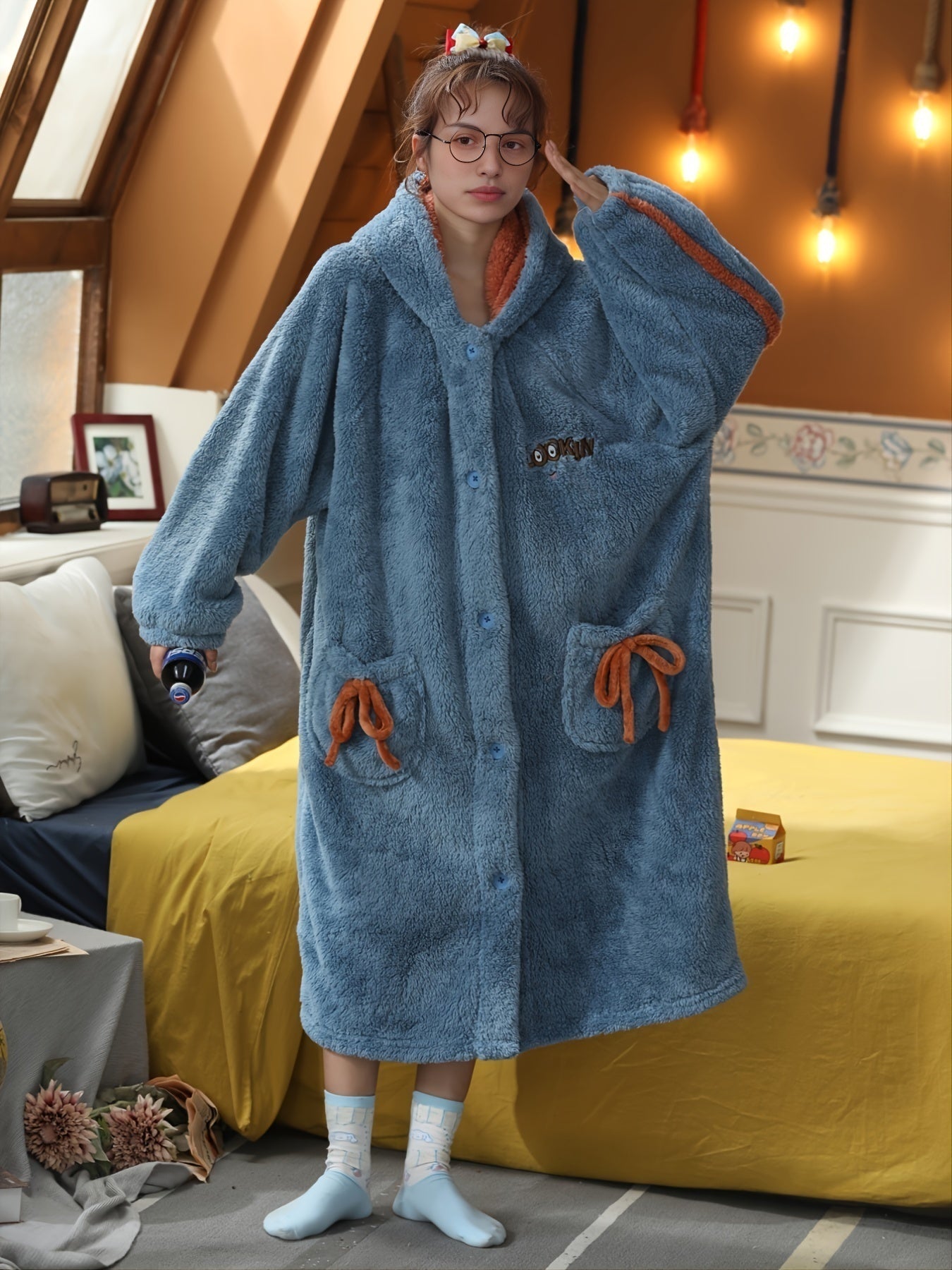 Soft & Thick Fuzzy Hoodie Pajamas Set Women's Loungewear & Sleepwear