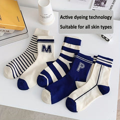 10 Pairs Unisex Striped Mid Calf Socks for Teens