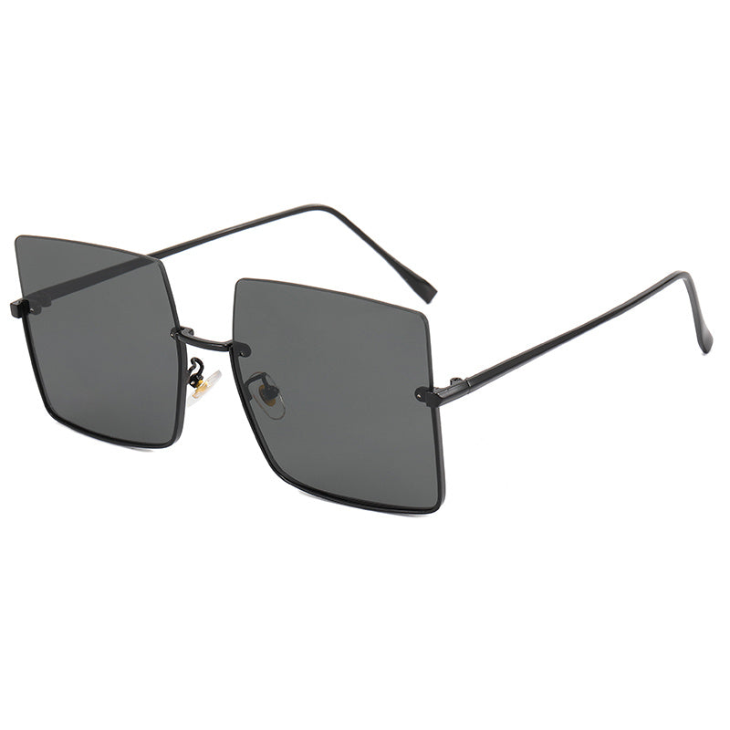 Multicolor Women's Sunglasses Half Rim Square Metal Zip Case