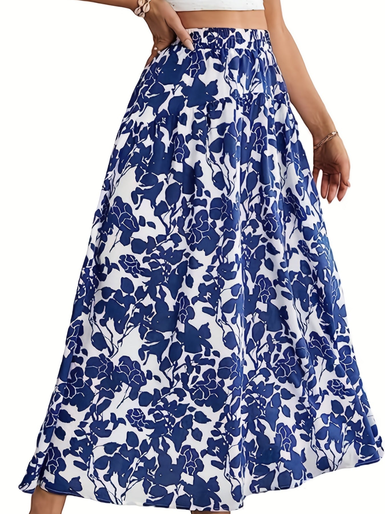 Floral Print Elastic Waist Skirt for Women