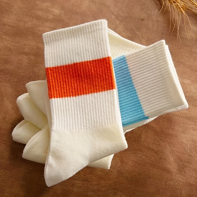5 Pairs Colorblock Striped Socks Women's Stockings