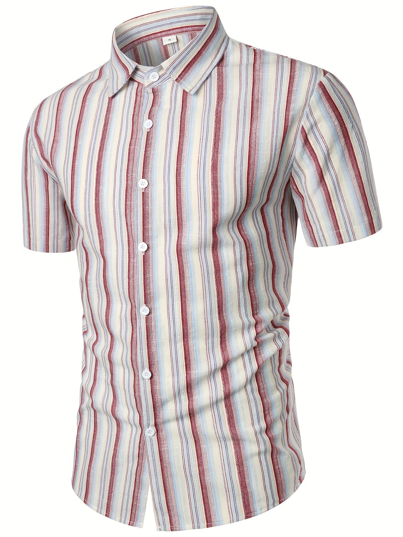 Vertical Striped Men's Shirt Short Sleeves Business Casual Button Up