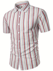 Vertical Striped Men's Shirt Short Sleeves Business Casual Button Up