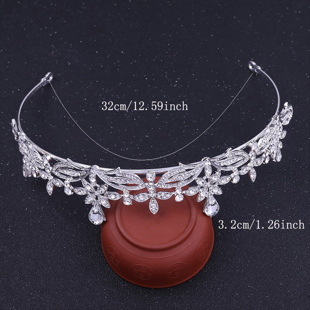 Vintage Silvery Crown Golden Wedding Tiara Rhinestone Crystal
