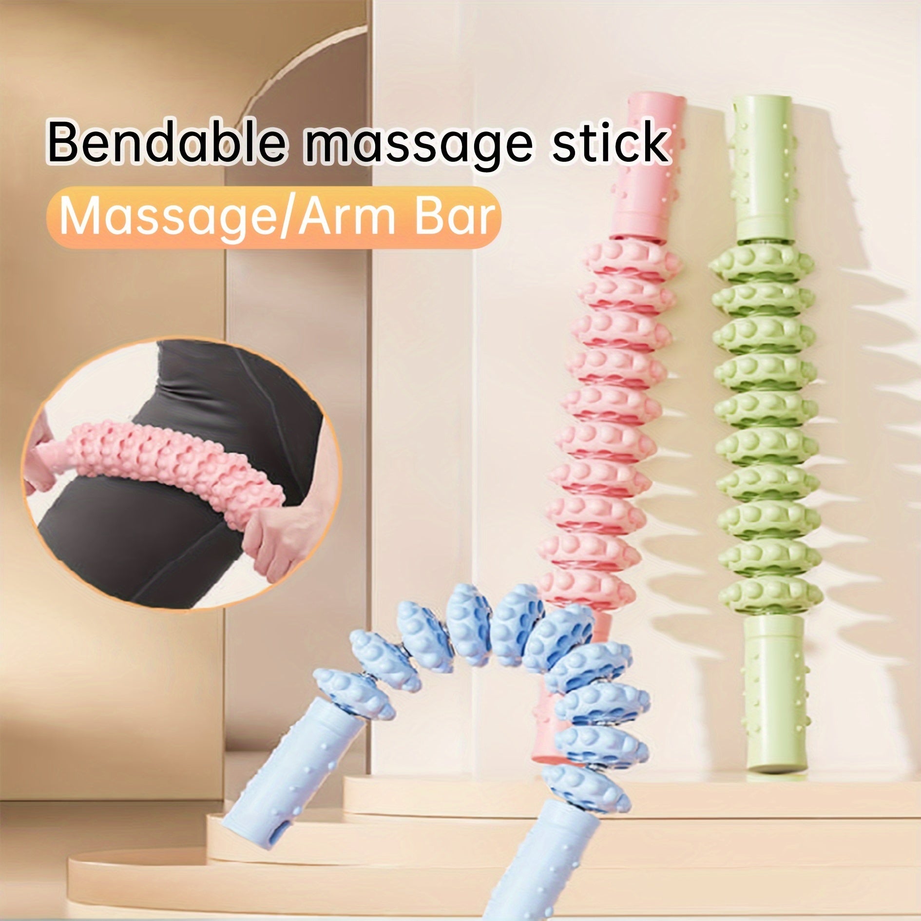Wheels Yoga Roller Bendable Fitness Massage Stick Muscle Relaxation