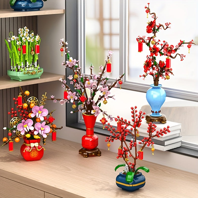 Chinese Spring Building Block Immortal Flowers DIY Ornaments