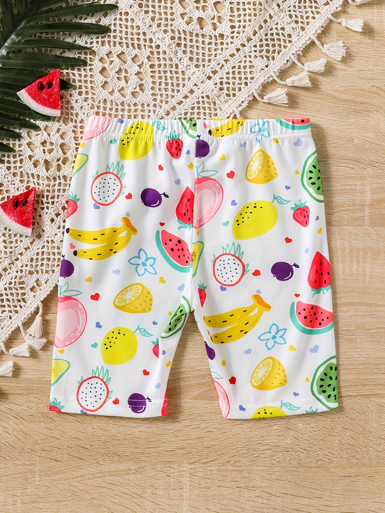 Toddler Girls Fruit Graphic Elastic Waist Casual Sports Biker Shorts