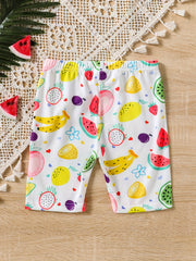 Toddler Girls Fruit Graphic Elastic Waist Casual Sports Biker Shorts