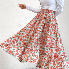 Floral Print Elastic Waist Skirt Casual Skirt For Spring & Summer