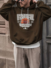 Basketball & Letter Print Hoodies For Men Graphic Sweatshirt Hooded Pullover