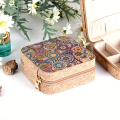 Vintage Pattern Square Jewelry Box Zipper Portable Organizer