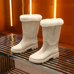 Women's Fleece Lined Rain Boots Waterproof Mid Calf Rubber Shoes