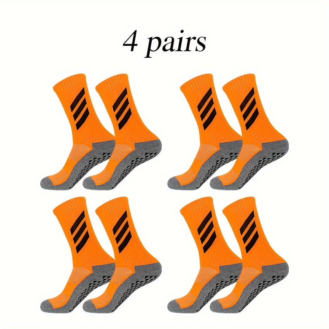 4 Pairs Non Slip Striped Football Socks